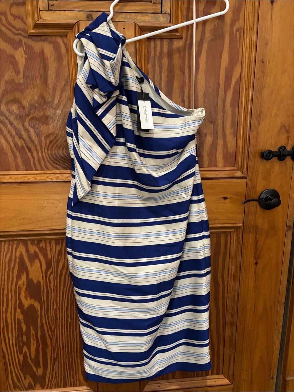 Banana Republic Blue and White Striped One-Shoulder Dress
